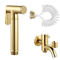 Vente chaude Laiton Or Portable Bidet Pulvérisateur Douche Toilette pour Bidet Fixation Toilette Salle De Bains Support Mural Tuyau Ensemble