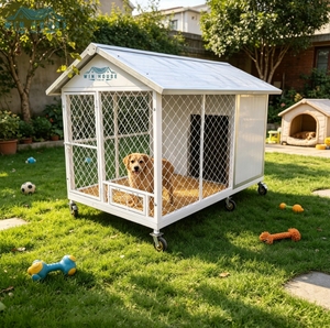 Palais pour chien élégant et moderne, maison de luxe pour animaux de compagnie, balcon, intérieur spacieux, coussin chaud et doux, surface galvanisée, acier inoxydable - Product Image 1