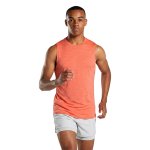 Débardeur sans manches pour homme Sportslyy International, couleur corail, col rond, séchage rapide, tricoté, 100% coton, couleur unie, pour l'entraînement - Product Image 1