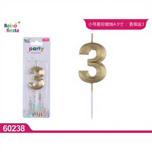 Piccola Candela Dorata Numero 3 in Paraffina Inodore, 49 Pollici, Decorazioni per Torte di Compleanno, Confezionata in Scatola - Product Image 1