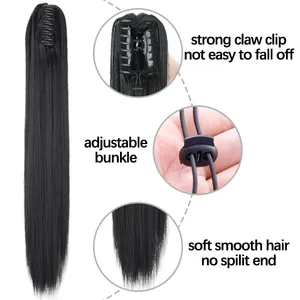 Extensions de cheveux synthétiques longues et droites à clipser, 24 pouces, résistantes à la chaleur, pour femmes, usage quotidien et soirées - Product Image 4