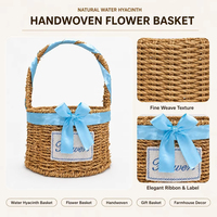 Panier rond rustique tressé à la main en jacinthe d'eau naturelle, panier cadeau pour fleurs, panier de rangement pour fruits et collations, cueillette de fraises, vente en gros