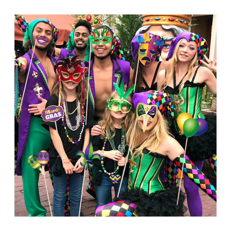 Perlengkapan dekorasi pesta karnaval new orleans Mardi Gras masker warna-warni properti foto bulu Mardi Gras