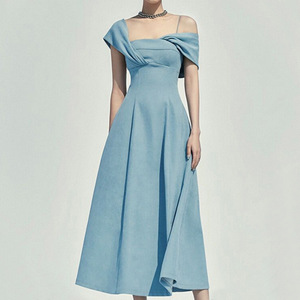 slim fit dress slacks Berylove Women White Graduation Dress A Line Spaghetti Straps Midi Grad Ceremony Dress, White / US24W main image 1