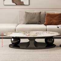 Table basse ovale en pierre légère de style italien, table d'appoint double boule de luxe léger et simple pour la maison, combinaison tendance