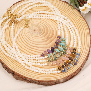 LS-B3986 obral besar kalung batu permata <span class=keywords><strong>Amethyst</strong></span> dan kalung kuarsa mawar perhiasan manik-manik berlapis emas 18k untuk wanita dan anak perempuan - Product Image 1
