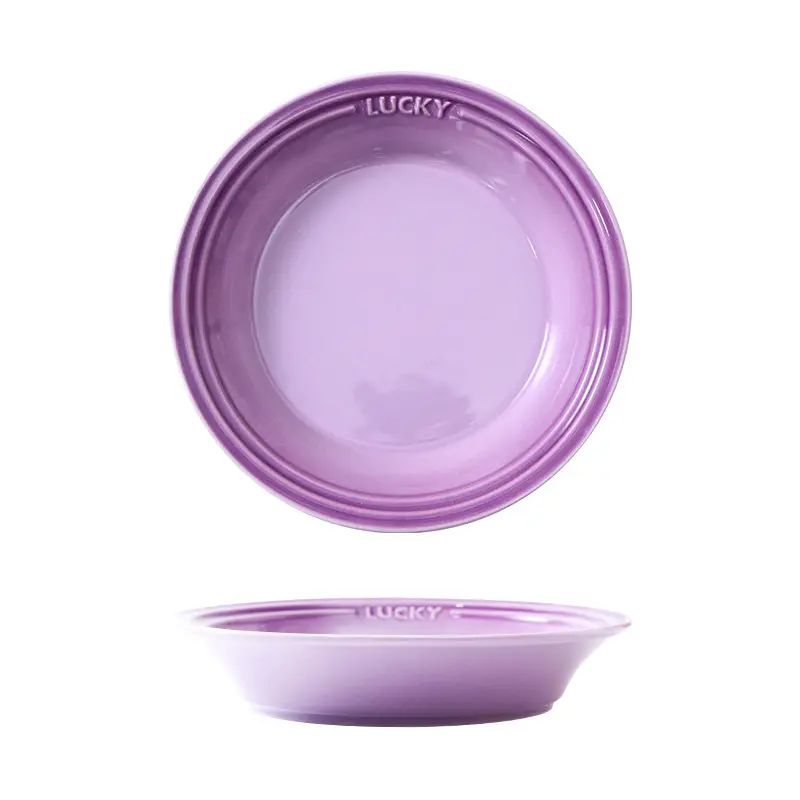 Plato de cerámica de estilo nórdico para servir, plato redondo profundo de ensalada rosa y púrpura, plato de cena de cerámica colorido creativo