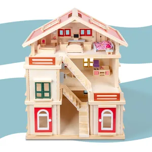 COMMIKI Doll House Barato Por Atacado Top Venda De Madeira com Móveis Em Miniatura Finja Jogar Big Doll Houses Madeira para Meninas 8.2KG