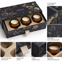 Boîte cadeau rigide en carton imprimée en couleur personnalisée pour trois bougies, avec tirette en coton tissé