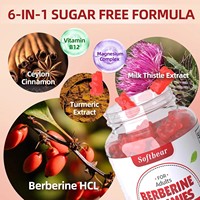 Gummies à la berbérine avec cannelle de Ceylan sans sucre, saveur fraise, suppléments HCL, vitamines