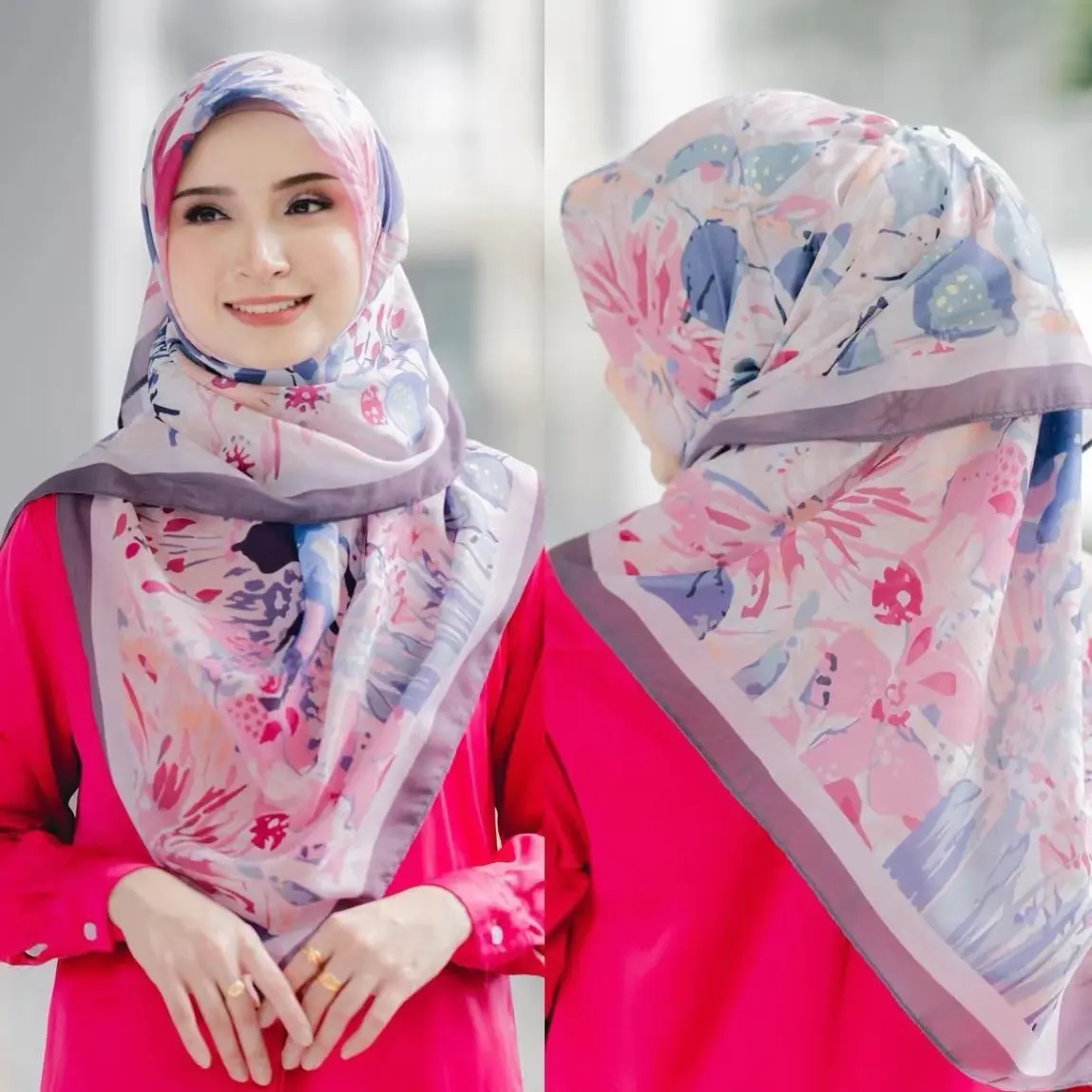Yeni Trendy özel tasarım Premium Bawal pamuk dijital baskı Flora desen tasarım eşarp pamuk vual müslüman kızın başörtüsü
