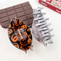 Shily&OS En gros : Pinces à cheveux Halloween motif citrouille, Pinces à chignon demi-rondes aspect PVC Acétate, Pinces à cheveux Crâne Araignée pour femmes