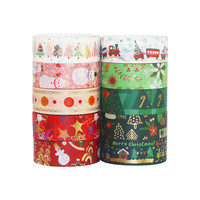 Lot de 10 rouleaux de ruban adhésif washi acrylique double face motif bonhomme de neige de Noël, estampillé or, pour journal décoratif DIY
