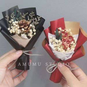 Arrangement de fleurs séchées naturelles préservées, mini bouquet unique, cadeaux de mariage en gros pour les invités - Product Image 3