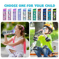 Bouteille d'eau pour enfants avec impression de dessin animé personnalisée, avec paille, sans BPA, en plastique, à couvercle rabattable, anti-fuite, portable, gourde pour enfants