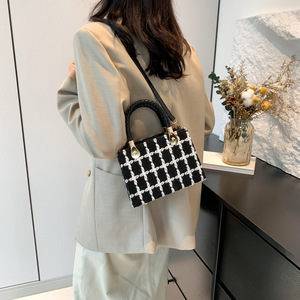 Nouveauté 2026 : Sacs à main tendance en laine à carreaux pour femme – Sacs bandoulière noir et blanc pour femme - Product Image 5