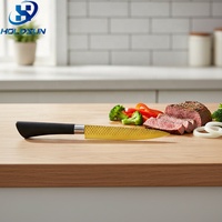 Couteau à découper les aliments en acier inoxydable doré de 8 pouces, de qualité alimentaire, avec motif gaufré en titane, pour légumes et viandes