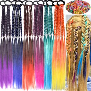 8 pièces d'extensions de <span class=keywords><strong>cheveux</strong></span> avec élastiques, tresses arc-en-ciel, postiches synthétiques, accessoires pour <span class=keywords><strong>cheveux</strong></span> de queue de cheval pour femmes et filles, fête - Product Image 4