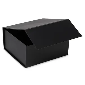 Vente en gros de boîtes d'emballage professionnelles exquises de grande capacité, boîtes en papier cadeau noires avec aspiration magnétique