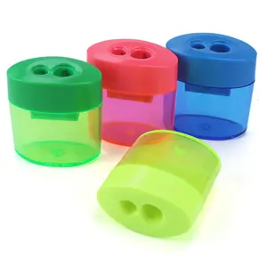 Oval Shaped Manual Double-Hole Pencil Sharpener With Cover And Receptacle Handheld Product