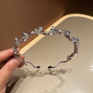 Style frais et doux filles coiffure ruban couvert alliage ondulé bandeau étincelant cristal perle fleur bandeau diamant bandeau - Product Image 5