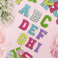 Sur Chenille Patches Glitter Coloré 6.5cm Tissu Coton Or Anglais Lettres Fer À La Main Broderie Brodé Pvc Paillettes