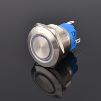 Botón Pulsador Momentáneo Electrónico de Aluminio y Acero Inoxidable de 25 mm, IP65 Impermeable, 5 Pines, 1NO1NC, 3A, Símbolo de Energía Verde Iluminado