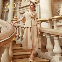 Ensemble tailleur jupe formel pour femme, fermeture à double boutonnage, polyester infroissable, jupe longue plissée évasée, élégant pour le bureau