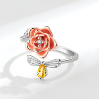 Rotation Rose et Abeille Fidget Métal Spinner Anneau pour Femmes Cadeaux Romantiques Fleur Anti Anxiété Relaxant Anneau Fête Bijoux Cadeaux