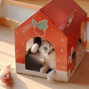 Luxuriöses Interaktives Umweltfreundliches Weihnachts-Katzenkratzhaus Festliches Pappspielhaus Karton-Feiertagsgeschenk-Deko Inklusive Katze - Product Image 6