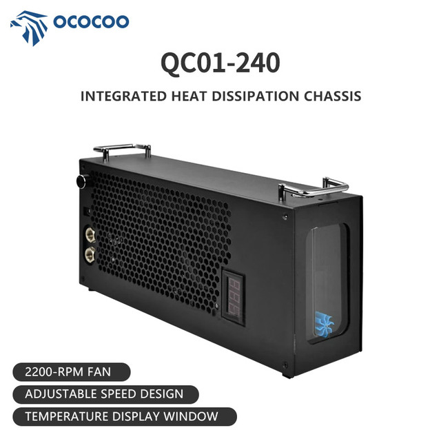 OCOCOO QC01-240 External Liquid Cooling System Integrated Copper Radiator with Pump and Reservoir  Fan for AI Workstation