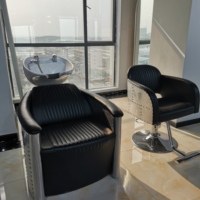 Vente chaude Design Moderne Cheveux Noirs Lavage Shampooing Chaise Lit Meubles Noir Cuir Synthétique Bassin En Céramique pour Barbershops