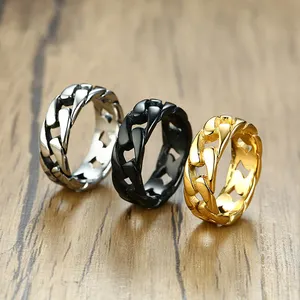 Rings For Men Hot Selling Stainless Steel Mens Rings High Polished Silver Gold Black Plating Miami Cuban Link Chain Finger Ring For Men