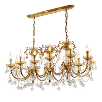 Lustre de table à manger classique européen en cristal, taille moyenne, de luxe, en laiton avec finition dorée et LED, idéal pour hôtels