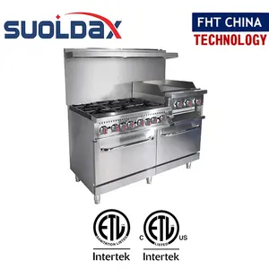 ETL multiple function commercial gas range open hot plates 6 burner gas cooker stove with 2* oven & griddle & Salamander