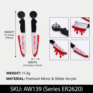 Pendientes de Cuchillo Personalizados 'Killing It' al por Mayor, Joyería Chic de Acrílico Espejo con Temática de Terror, Regalo Espeluznante de Halloween DDP - Product Image 3