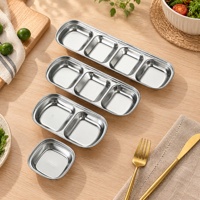Plat à sauce divisé en acier inoxydable SUS304 pour cuisine professionnelle, compatible lave-vaisselle, doré/argenté, pour restaurant et hôtel