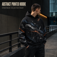 Sweat à capuche noir Original Moss Utility Patch, style streetwear avec appliqué abstrait, pull-over respirant 100 % polyester pour le printemps