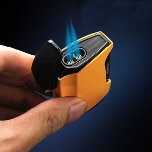 Metal Gas Cigar <b>Lighter</b> <b>Windproof</b> Dual Flame Red Gold Finish High End Igniter For Smoking Accessories - Product Image 4