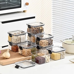 <b>Square</b> Four Compartment Airtight <b>Plastic</b> Food Storage <b>Container</b> 460Ml With Clip On Lid For Kitchen Organization - Product Image 3