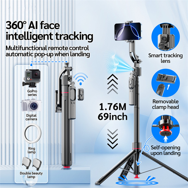 Auto Face Tracking Tripod 360 Rotation with Stand Tripod with Remote and Gesture Control Selfie Stick for Vlog Video Recording