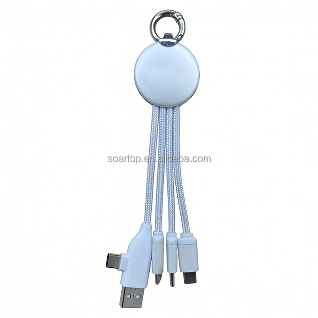Keychain Multi 2 to 3 USB Charger Cord Nylon Custom LED Light Logo Usb Type-c Fast Charging Cable