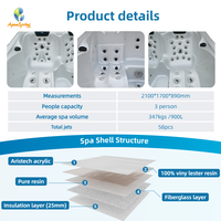 Bain à remous de luxe pour 3 personnes avec 58 jets, jacuzzi extérieur avec 16 lumières LED, système Balboa, baignoire à remous en acrylique Aristech