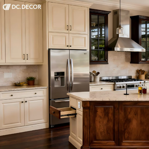 Meuble <span class=keywords><strong>de</strong></span> cuisine moderne modulaire en bois massif avec compartiment <span class=keywords><strong>de</strong></span> rangement pour mini-réfrigérateur, crédence écologique et durable pour appartement - Product Image 1