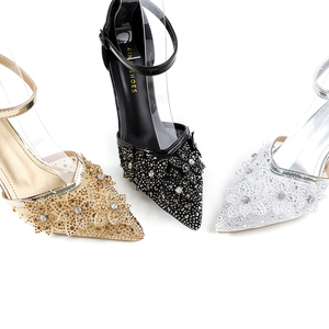 Luxe Mode Zomer Dames Jurken Schoenen Goud Puntige Hoge Hakken Vrouwen Geborduurde Bloemen Pumps Dunne Hakken Mesh Sandalen - Product Image 2