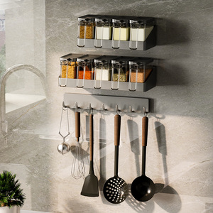 Kitchen Hooks Adhesive Wall Mounted Strong Non Slip One Row Spoon Spatula Hanger For Kitchen Storage - Product Image 2