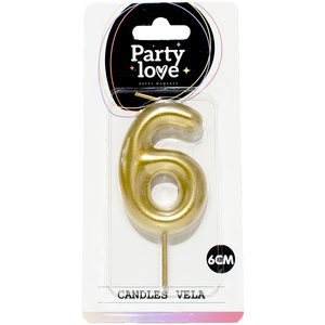 Party Love <b>Gold</b> Number 6 <b>Candle</b> 6Cm Birthday <b>Candles</b> - Product Image 1