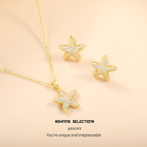 Starfish <b>Necklace</b> Set Zinc Alloy Micro Insert Star Pendant Gift Jewelry Fashion Accessory - Product Image 4