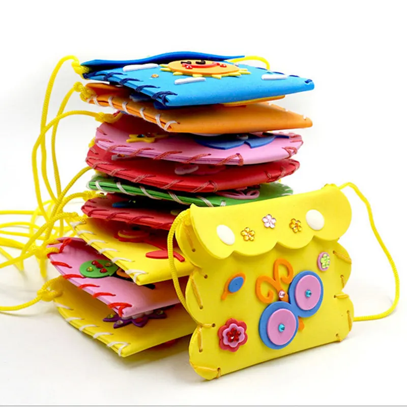 Conjunto de material feito à mão eva, conjunto de material feito à mão para crianças, costura, pequena carteira, bolsa de moedas criativa, brinquedo