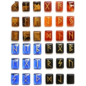25 pièces faites à la main noir obsidienne yeux de tigre vert aventurine Rune pierre sertie de cristal Wicca gravé Reiki Alphabets <span class=keywords><strong>runiques</strong></span> - Product Image 4